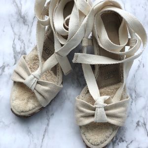 Ugg “Amelie” Linen Ankle Wrap Wedge